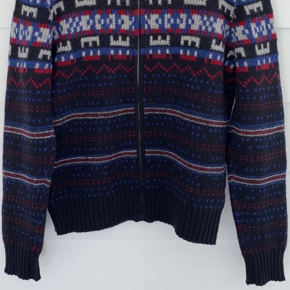 Vintage 100% Wool Nordic Style Knit Zip Up Sweater XL - Picture 5 of 11